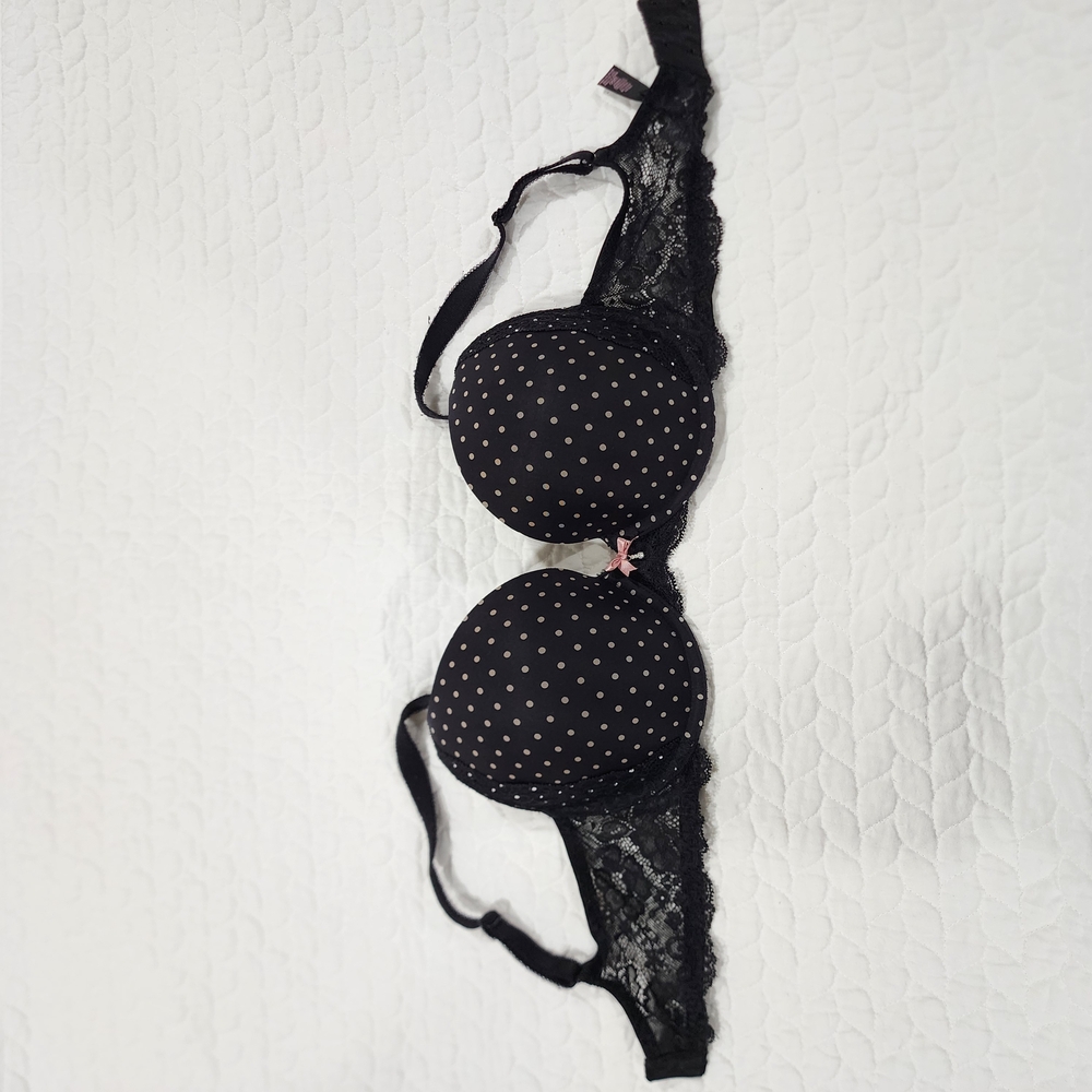 Black and Pink Polkadot Bra with Rhinestones